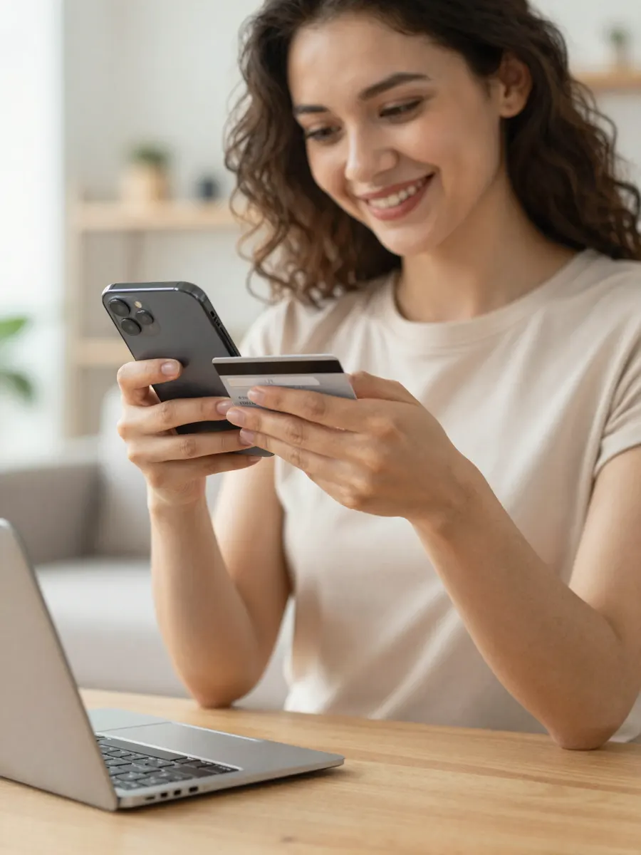 A shopper checking out on an online store with a smartphone