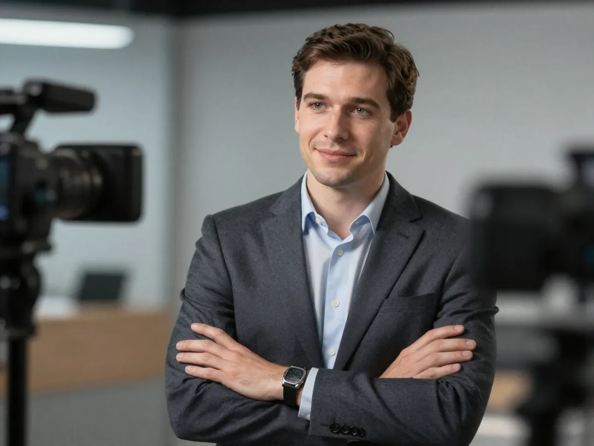 A confident professional being interviewed on camera