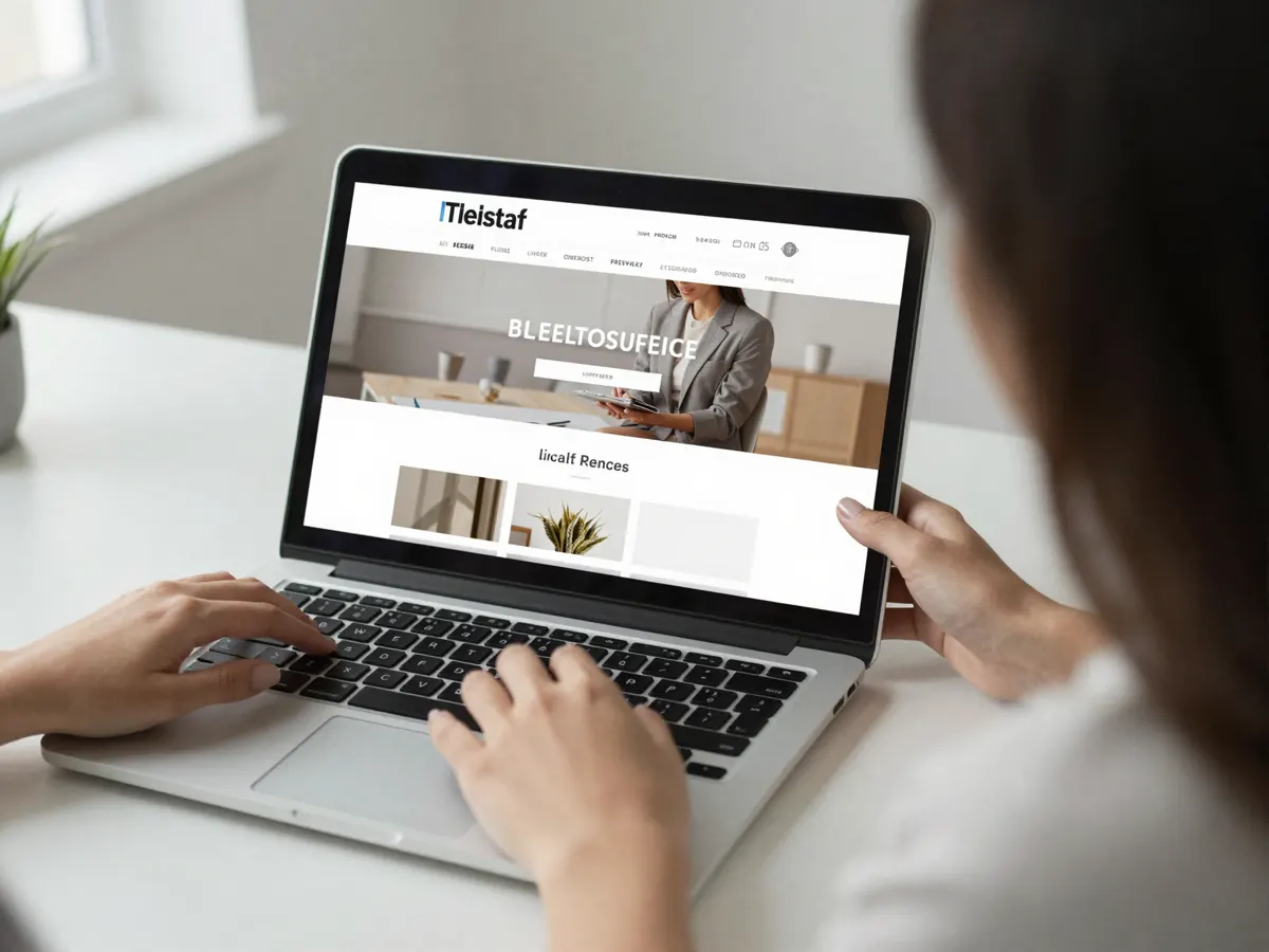A professional reviewing a newly designed website on a laptop